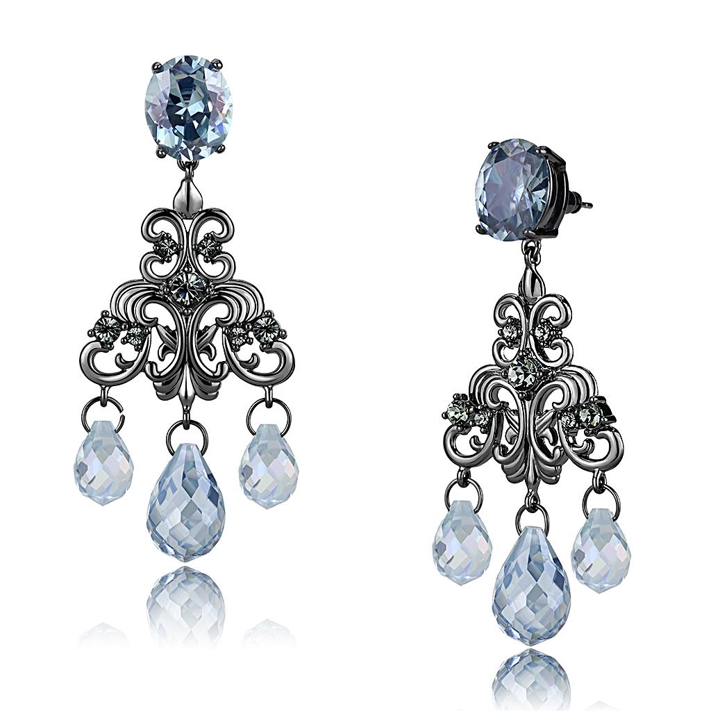 JCE4188 TIN Cobalt Black Brass Earrings with AAA Grade CZ  in Sea Blue
