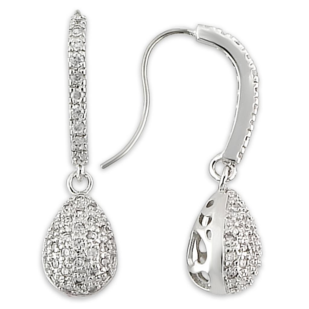 JCE892 Rhodium Brass Earrings with AAA Grade CZ  in Clear-Default Title