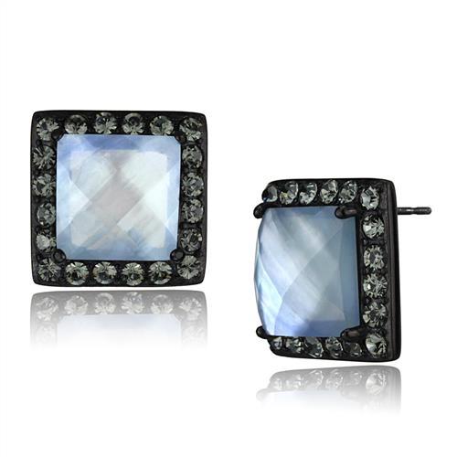 JCE2536 IP Black(Ion Plating) Stainless Steel Earrings with Precious Stone Conch in Aquamarine AB