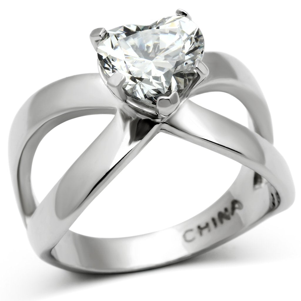 JCE390 High polished (no plating) Stainless Steel Ring with AAA Grade CZ  in Clear