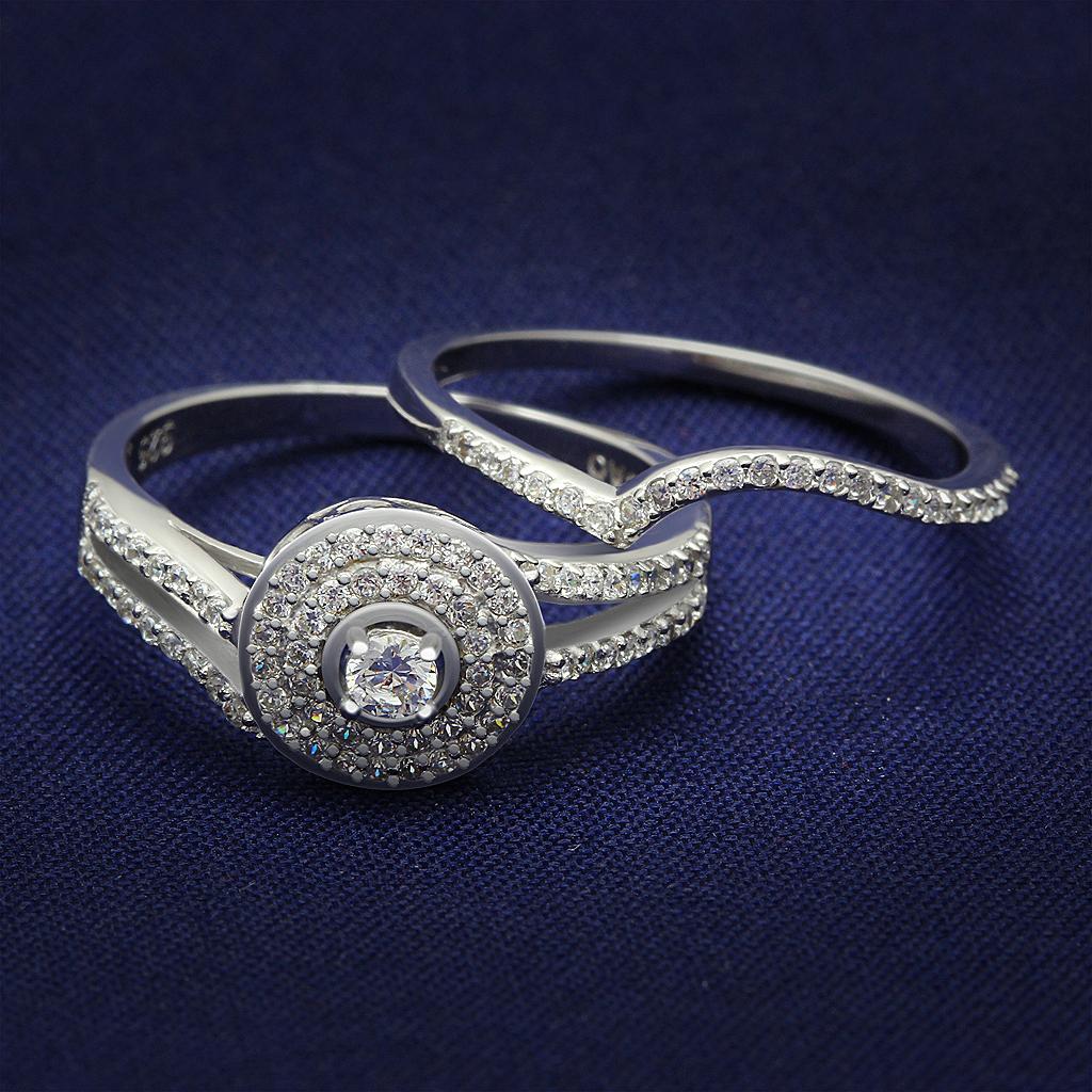 JCE001 Rhodium 925 Sterling Silver Ring with AAA Grade CZ  in Clear