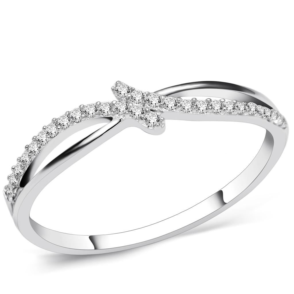 JCE074 Rhodium 925 Sterling Silver Ring with AAA Grade CZ  in Clear
