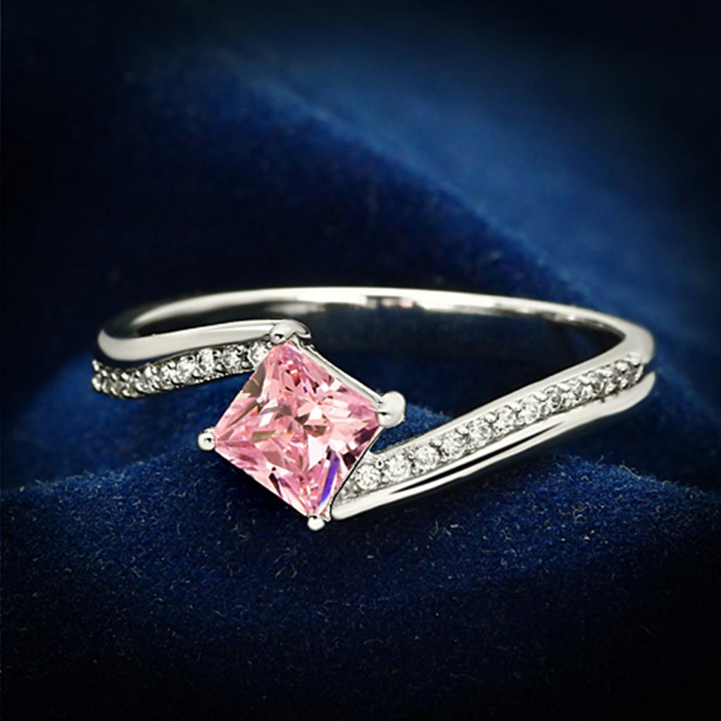 JCE100 Rhodium 925 Sterling Silver Ring with AAA Grade CZ  in Rose